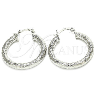 Oro Laminado Blanco aretes de aro — Medium Hoop Diamond Cutting 5. por Mayoreo, vista principal del producto