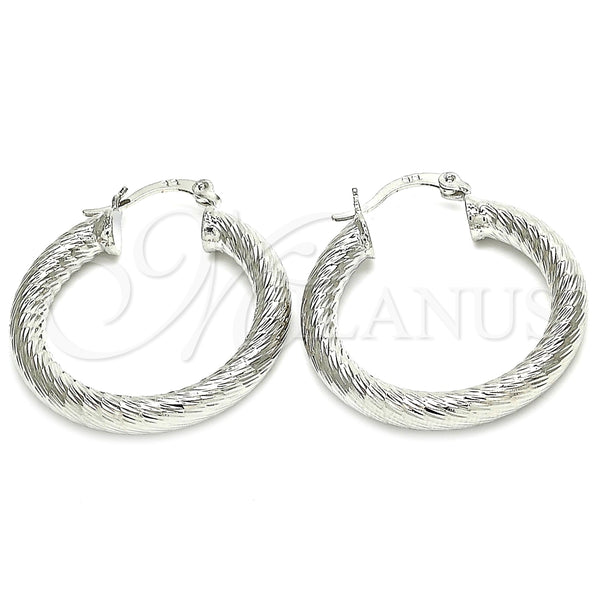 White Gold Filled Hoop Earrings — Medium Hoop Diamond Cutting 5. — alternate product view — SKU 121151 | Oro Laminado Blanco aretes de aro — Medium Hoop Diamond Cutting 5. — SKU 121151