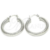 White Gold Filled Hoop Earrings — Medium Hoop Diamond Cutting 5. — alternate product view — SKU 121151 | Oro Laminado Blanco aretes de aro — Medium Hoop Diamond Cutting 5. — SKU 121151