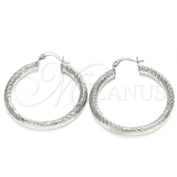 White Gold Filled Hoop Earrings — Medium Hoop Diamond Cutting 5. — main product view — SKU 121152 | Oro Laminado Blanco aretes de aro — Medium Hoop Diamond Cutting 5. — SKU 121152