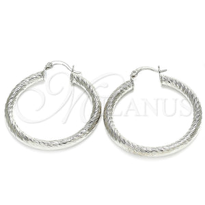 White Gold Filled Hoop Earrings — Medium Hoop Diamond Cutting 5. — main product view — SKU 121152 | Oro Laminado Blanco aretes de aro — Medium Hoop Diamond Cutting 5. — SKU 121152
