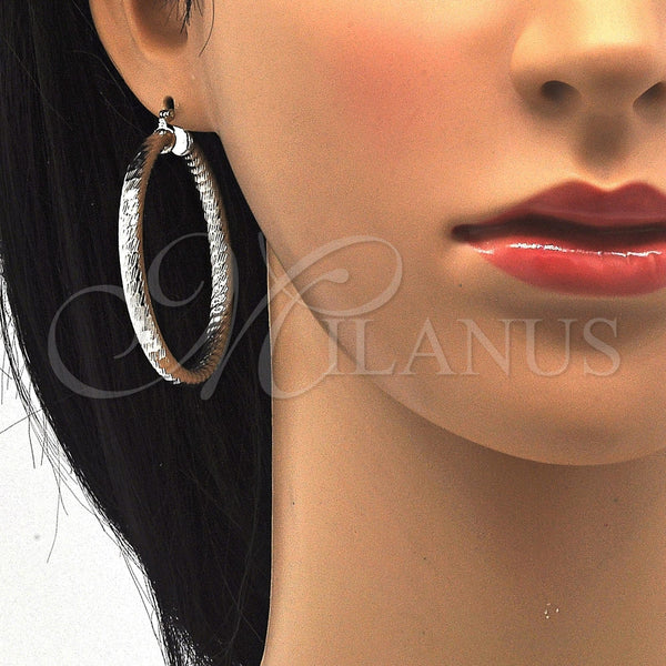 White Gold Filled Hoop Earrings — Large Hoop Diamond Cutting 5. — alternate product view — SKU 121153 | Oro Laminado Blanco aretes de aro — Large Hoop Diamond Cutting 5. — SKU 121153
