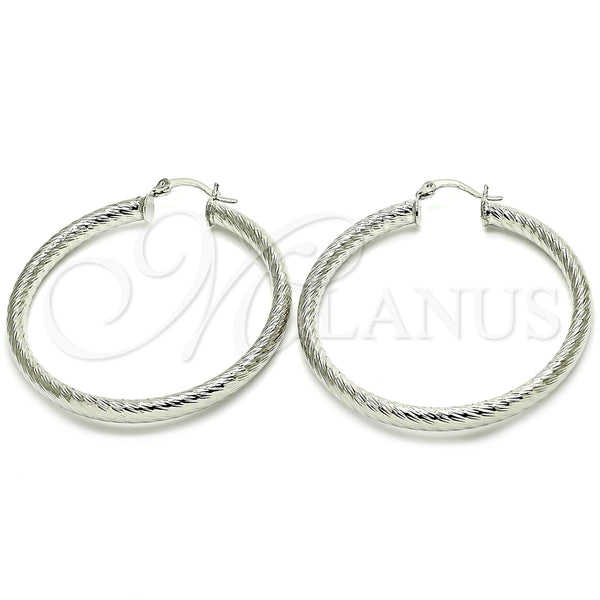 White Gold Filled Hoop Earrings — Large Hoop Diamond Cutting 5. — main product view — SKU 121153 | Oro Laminado Blanco aretes de aro — Large Hoop Diamond Cutting 5. — SKU 121153