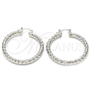 White Gold Filled Hoop Earrings — Medium Hoop Twist Design Diamond Cutting 02. — main product view — SKU 121156 | Oro Laminado Blanco aretes de aro — Medium Hoop Twist diseño Diamond Cutting 02. — SKU 121156