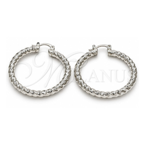 White Gold Filled Medium Hoop, Twist Design, Diamond Cutting Finish, Rhodium Finish, 02.170.0108.2.40