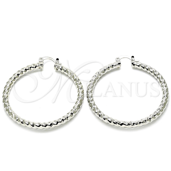 White Gold Filled Hoop Earrings — Large Hoop Twist Design Polished 02. — main product view — SKU 121157 | Oro Laminado Blanco aretes de aro — Large Hoop Twist diseño pulido 02. — SKU 121157