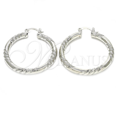 Oro Laminado Blanco aretes de aro — Medium Hoop Diamond Cutting 02. por Mayoreo, vista principal del producto