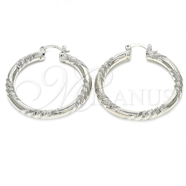 White Gold Filled Hoop Earrings — Medium Hoop Diamond Cutting 02. — main product view — SKU 121167 | Oro Laminado Blanco aretes de aro — Medium Hoop Diamond Cutting 02. — SKU 121167