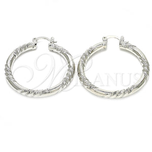 White Gold Filled Hoop Earrings — Medium Hoop Diamond Cutting 02. — main product view — SKU 121167 | Oro Laminado Blanco aretes de aro — Medium Hoop Diamond Cutting 02. — SKU 121167