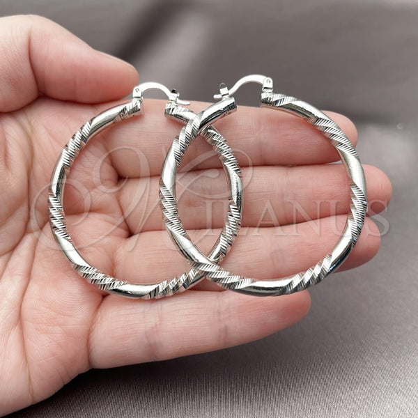 White Gold Filled Hoop Earrings — Large Hoop Diamond Cutting 02. — main product view — SKU 121168 | Oro Laminado Blanco aretes de aro — Large Hoop Diamond Cutting 02. — SKU 121168