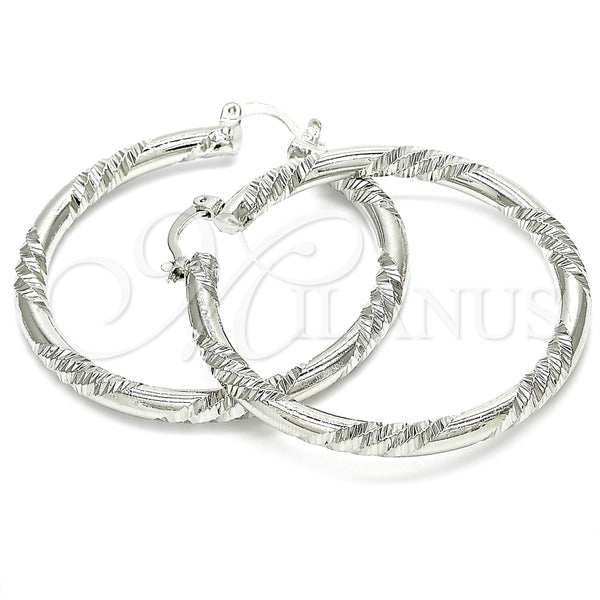 White Gold Filled Hoop Earrings — Large Hoop Diamond Cutting 02. — alternate product view — SKU 121168 | Oro Laminado Blanco aretes de aro — Large Hoop Diamond Cutting 02. — SKU 121168