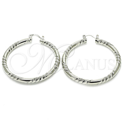 Oro Laminado Blanco aretes de aro — Large Hoop Diamond Cutting 02. por Mayoreo, vista principal del producto