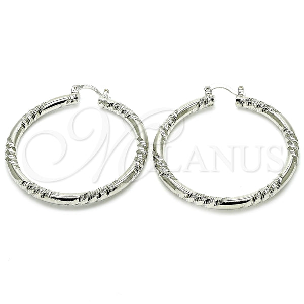 White Gold Filled Hoop Earrings — Large Hoop Diamond Cutting 02. — alternate product view — SKU 121168 | Oro Laminado Blanco aretes de aro — Large Hoop Diamond Cutting 02. — SKU 121168