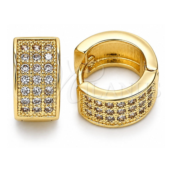 Oro Laminado Huggie Hoop, Gold Filled Style with White Micro Pave, Polished, Golden Finish, 02.195.0096.12