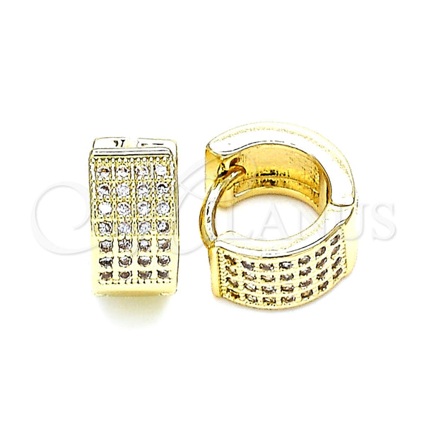 Oro Laminado Huggie Hoop, Gold Filled Style with White Micro Pave, Polished, Golden Finish, 02.195.0097.12