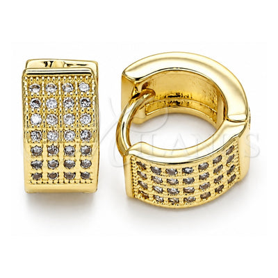 Oro Laminado Huggie Hoop, Gold Filled Style with White Micro Pave, Polished, Golden Finish, 02.195.0097.12