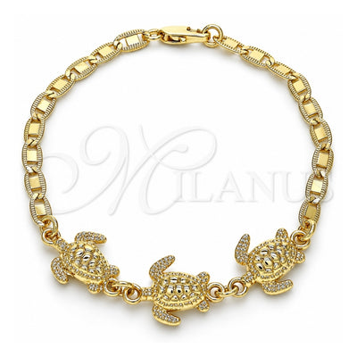 Oro Laminado Fancy Bracelet, Gold Filled Style Turtle Design, Polished, Golden Finish, 03.63.1871.07 (04 MM Thickness, 7 Inches Length)