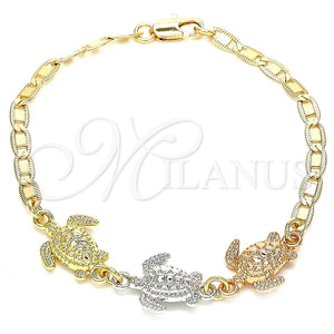 Gold Filled Bracelet — Fancy Bracelet Turtle Design Polished Tricolor 03.63. 04 — main product view — SKU 121238 | Oro Laminado brazalete — elegante Bracelet Turtle diseño pulido Tricolor 03.63. 04 — SKU 121238