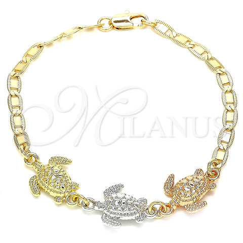 Oro Laminado Fancy Bracelet, Gold Filled Style Turtle Design, Polished, Tricolor, 03.63.1871.1.07 (04 MM Thickness, 7 Inches Length)