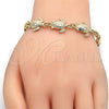 Oro Laminado Fancy Bracelet, Gold Filled Style Turtle and Heart Design, Polished, Golden Finish, 03.63.1873.08 (07 MM Thickness, 8 Inches Length)