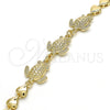 Oro Laminado Fancy Bracelet, Gold Filled Style Turtle and Heart Design, Polished, Golden Finish, 03.63.1873.08 (07 MM Thickness, 8 Inches Length)