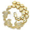 Oro Laminado Fancy Bracelet, Gold Filled Style Turtle and Heart Design, Polished, Golden Finish, 03.63.1873.08 (07 MM Thickness, 8 Inches Length)