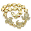 Oro Laminado Fancy Bracelet, Gold Filled Style Turtle and Heart Design, Polished, Golden Finish, 03.63.1873.08 (07 MM Thickness, 8 Inches Length)