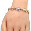 Oro Laminado Fancy Bracelet, Gold Filled Style Elephant and Heart Design, Polished, Tricolor, 03.63.1873.1.08 (07 MM Thickness, 8 Inches Length)