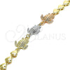 Oro Laminado Fancy Bracelet, Gold Filled Style Elephant and Heart Design, Polished, Tricolor, 03.63.1873.1.08 (07 MM Thickness, 8 Inches Length)