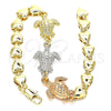 Oro Laminado Fancy Bracelet, Gold Filled Style Elephant and Heart Design, Polished, Tricolor, 03.63.1873.1.08 (07 MM Thickness, 8 Inches Length)