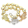 Oro Laminado Fancy Bracelet, Gold Filled Style Elephant and Heart Design, Polished, Tricolor, 03.63.1873.1.08 (07 MM Thickness, 8 Inches Length)