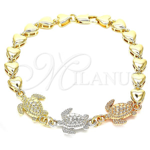 Gold Filled Bracelet — Fancy Bracelet Elephant and Heart Design Polished Tricolor — main product view — SKU 121244 | Oro Laminado brazalete — elegante Bracelet Elephant and corazón diseño pulido Tricolor — SKU 121244