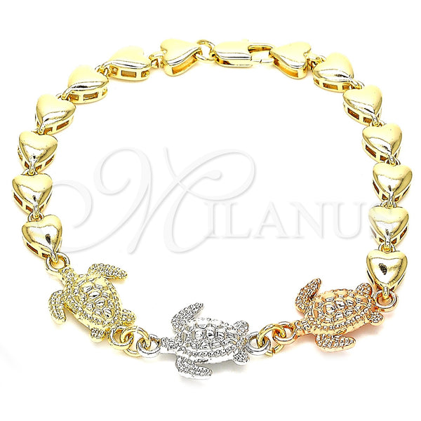 Gold Filled Bracelet — Fancy Bracelet Elephant and Heart Design Polished Tricolor — main product view — SKU 121244 | Oro Laminado brazalete — elegante Bracelet Elephant and corazón diseño pulido Tricolor — SKU 121244