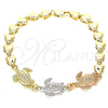 Oro Laminado Fancy Bracelet, Gold Filled Style Elephant and Heart Design, Polished, Tricolor, 03.63.1873.1.08 (07 MM Thickness, 8 Inches Length)