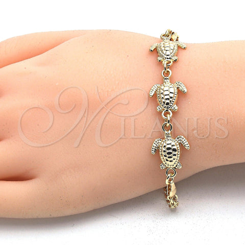 Oro Laminado Fancy Bracelet, Gold Filled Style Turtle Design, Polished, Golden Finish, 03.63.1874.07 (04 MM Thickness, 7 Inches Length)
