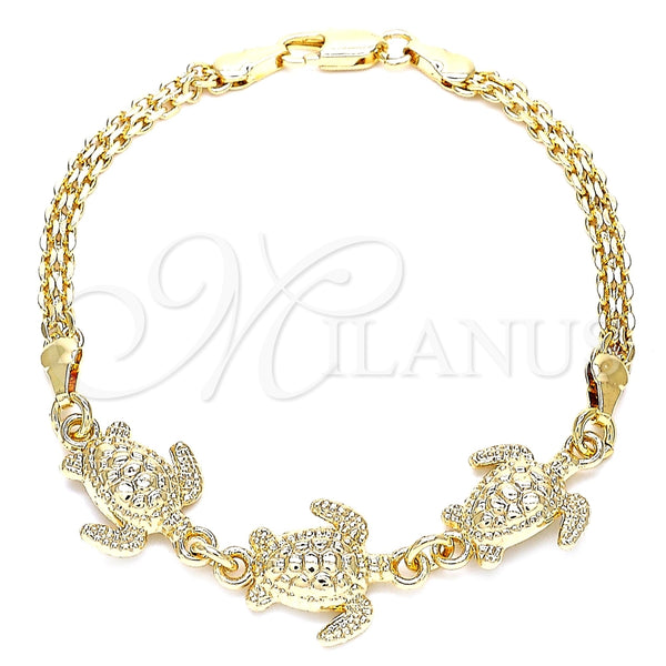 Oro Laminado Fancy Bracelet, Gold Filled Style Turtle Design, Polished, Golden Finish, 03.63.1874.07 (04 MM Thickness, 7 Inches Length)
