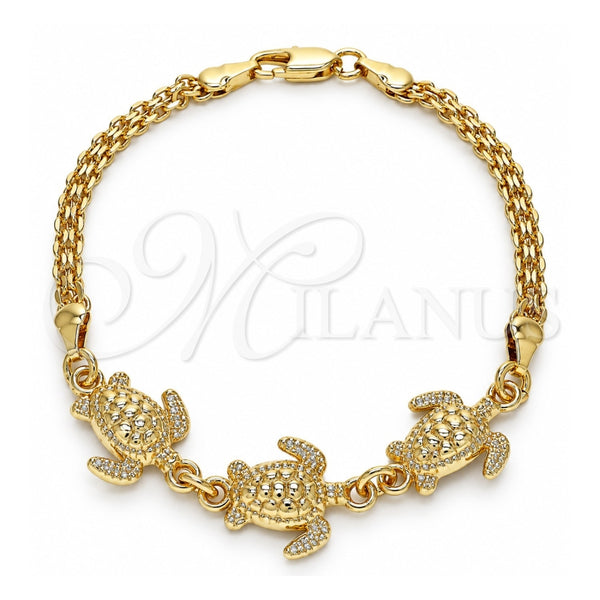 Oro Laminado Fancy Bracelet, Gold Filled Style Turtle Design, Polished, Golden Finish, 03.63.1874.07 (04 MM Thickness, 7 Inches Length)