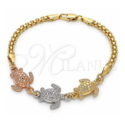 Oro Laminado Fancy Bracelet, Gold Filled Style Turtle Design, Polished, Tricolor, 03.63.1874.1.07 (04 MM Thickness, 7 Inches Length)