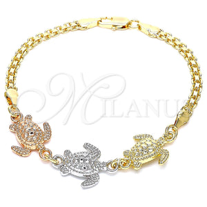 Gold Filled Bracelet — Fancy Bracelet Turtle Design Polished Tricolor 03.63. 04 — main product view — SKU 121246 | Oro Laminado brazalete — elegante Bracelet Turtle diseño pulido Tricolor 03.63. 04 — SKU 121246