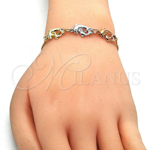 Gold Filled Bracelet — Adjustable Bolo Bracelet Dolphin Design Polished Tricolor 03.63. — main product view — SKU 121279 | Oro Laminado brazalete — Adjustable Bolo Bracelet Dolphin diseño pulido Tricolor 03.63. — SKU 121279