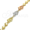 Oro Laminado Fancy Bracelet, Gold Filled Style Dolphin and Heart Design, Polished, Tricolor, 03.63.1885.1.07 (07 MM Thickness, 7 Inches Length)