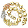 Oro Laminado Fancy Bracelet, Gold Filled Style Dolphin and Heart Design, Polished, Tricolor, 03.63.1885.1.07 (07 MM Thickness, 7 Inches Length)