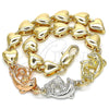 Oro Laminado Fancy Bracelet, Gold Filled Style Dolphin and Heart Design, Polished, Tricolor, 03.63.1885.1.07 (07 MM Thickness, 7 Inches Length)
