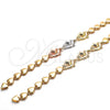 Oro Laminado Fancy Bracelet, Gold Filled Style Dolphin and Heart Design, Polished, Tricolor, 03.63.1885.1.07 (07 MM Thickness, 7 Inches Length)