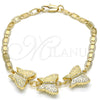 Oro Laminado Fancy Bracelet, Gold Filled Style Butterfly Design, Polished, Golden Finish, 03.63.1887.08 (04 MM Thickness, 8 Inches Length)