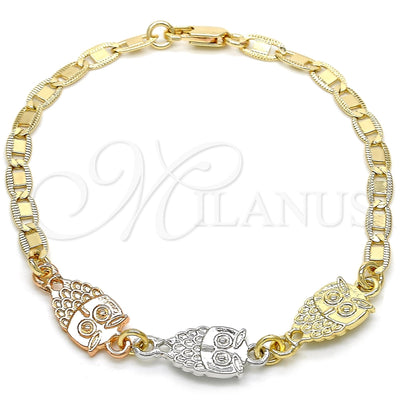 Oro Laminado Fancy Bracelet, Gold Filled Style Owl Design, Polished, Tricolor, 03.63.1889.1.08 (04 MM for wholesale, main product view
