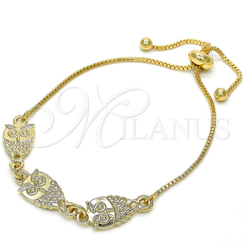 Oro Laminado Adjustable Bolo Bracelet, Gold Filled Style Owl Design, Polished, Golden Finish, 03.63.1890.10 (01 MM Thickness, 10 Inches Length)