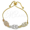 Oro Laminado Adjustable Bolo Bracelet, Gold Filled Style Owl Design, Polished, Tricolor, 03.63.1890.1.10 (01 MM for wholesale, main product view