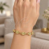 Oro Laminado Fancy Bracelet, Gold Filled Style Owl and Heart Design, Polished, Golden Finish, 03.63.1891.08 (07 MM Thickness, 8 Inches Length)