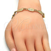 Oro Laminado Fancy Bracelet, Gold Filled Style Owl and Heart Design, Polished, Golden Finish, 03.63.1891.08 (07 MM Thickness, 8 Inches Length)